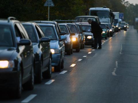 Kilometres of traffic at the entrance of Sofia